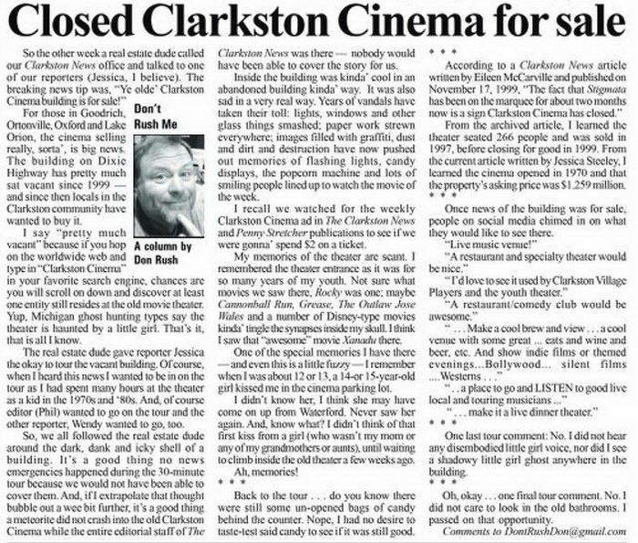 Clarkston Cinema - Aug 2 2017 Article
